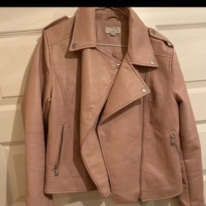 Blush pink vegan leather moto jacket